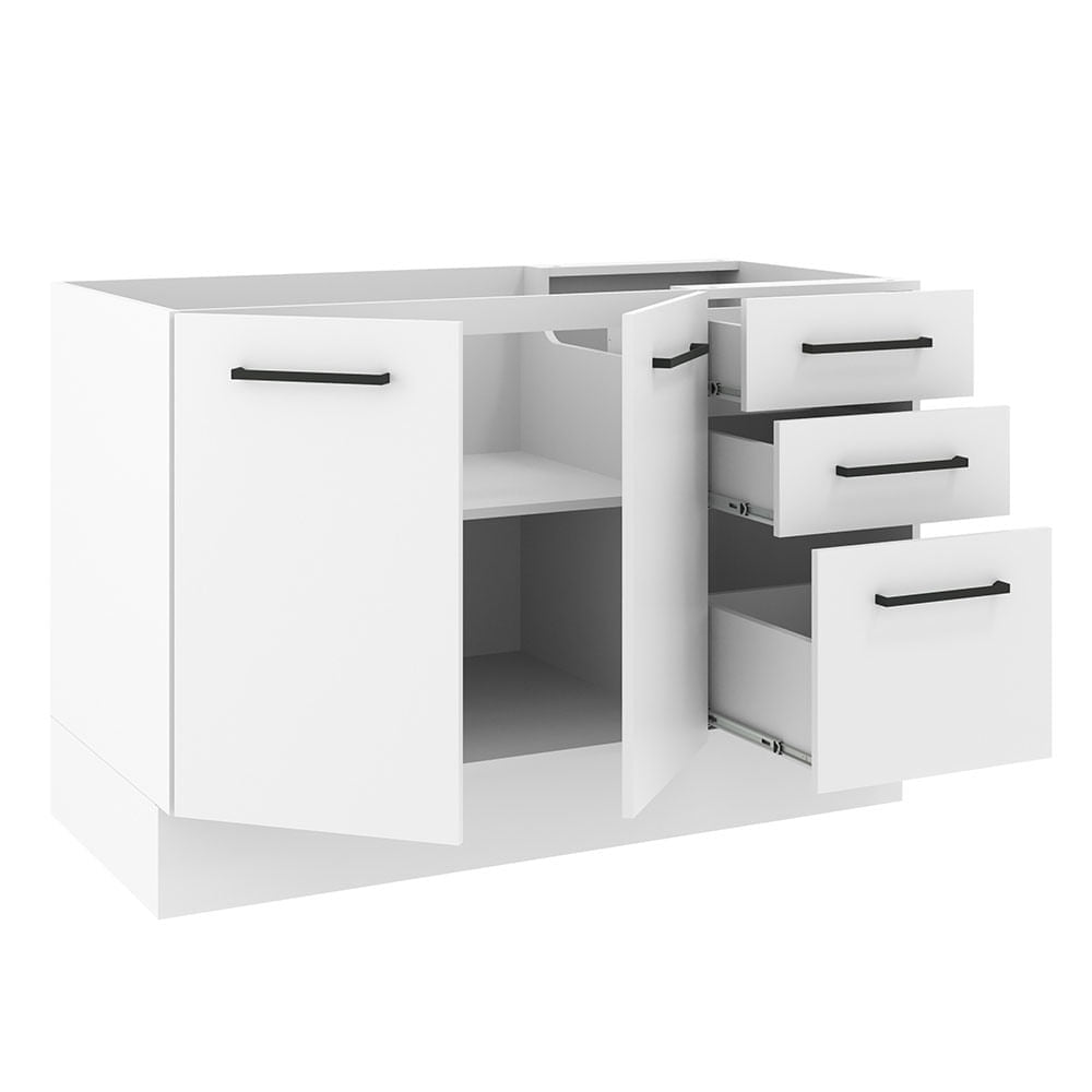 Mueble de Cocina para Fregadero 120 x 60 cm 2 Puertas y 3 Cajones (Sin Encimera) Blanco Agata