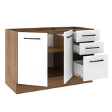 Mueble de Cocina para Fregadero 120 x 60 cm 2 Puertas y 3 Cajones (Sin Encimera) Marrón/Blanco Agata