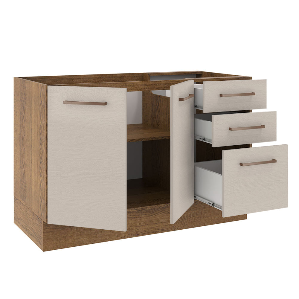 Gabinete Bajo 120 cm 2 Puertas 3 Cajones Sin Encimera Marrón/Crema Agata Madesa