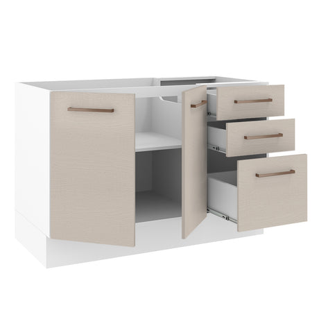 Mueble de Cocina Para Fregadero 2 Puertas y 3 Cajones Blanco/Crema Agata Madesa