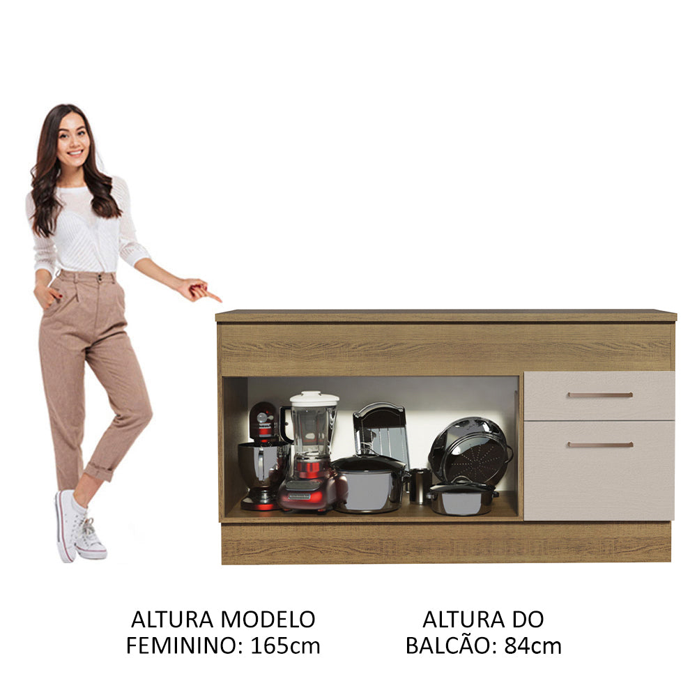 Mueble de Cocina para Fregadero 150 cm 2 Puertas y 2 Cajones (Con Encimera) Marrón/Crema Agata