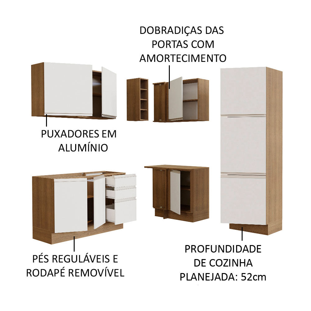 Cocina Integral Esquinera 329cm Marrón/Blanco Glamy Madesa 01