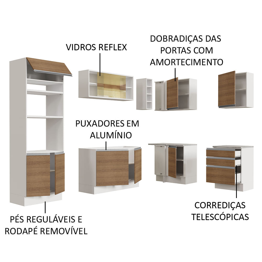 Cocina Integral Esquinera 399cm Blanco/Marrón Glamy 02