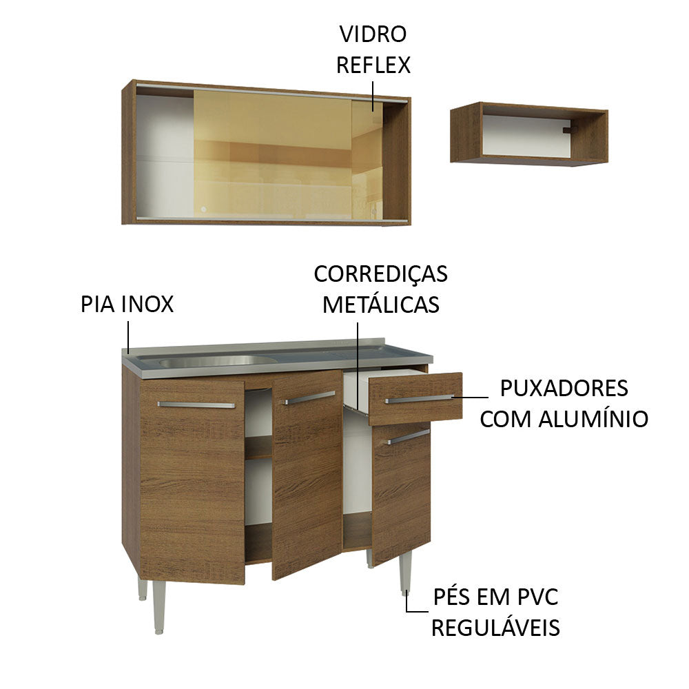 Cocina Compacta 165cm Marrón Emilly Madesa 05