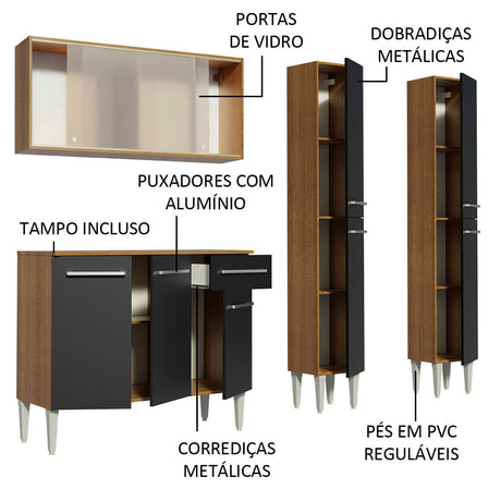 Cocina Integral 169cm Marrón/Negro Emilly Fly Madesa 05