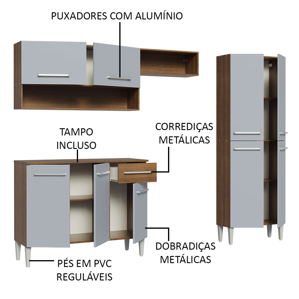 Cocina Integral 229cm Marrón/Gris Emilly Pop 02