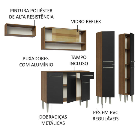 Cocina Integral 229cm Marrón/Negro Emilly Madesa 07