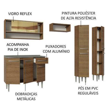 Cocina Integral 229cm Con Fregadero Marrón Emilly Madesa 11