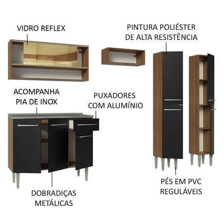 Cocina Integral 229cm Con Fregadero Marrón/Negro Emilly Madesa 11