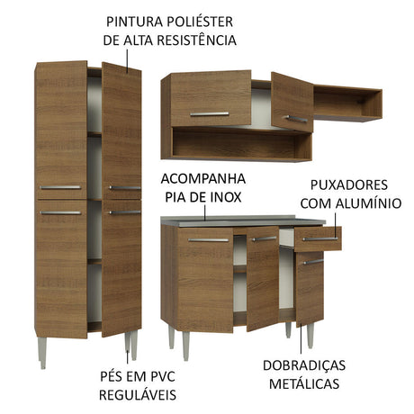 Cocina Integral 229cm Con Fregadero Marrón Emilly Madesa 12