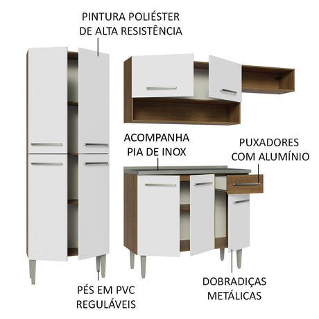 Cocina Integral 229cm Con Fregadero Marrón/Blanco Emilly Madesa 12