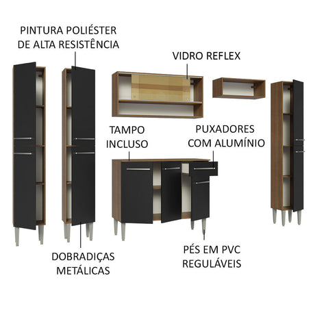 Cocina Integral 261cm Marrón/Negro Emilly Madesa 04