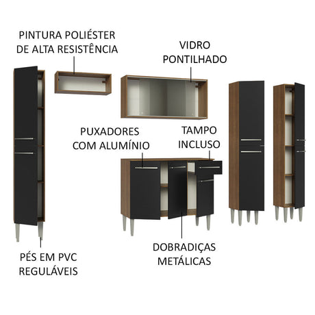 Cocina Integral 261cm Marrón/Negro Emilly Madesa 06