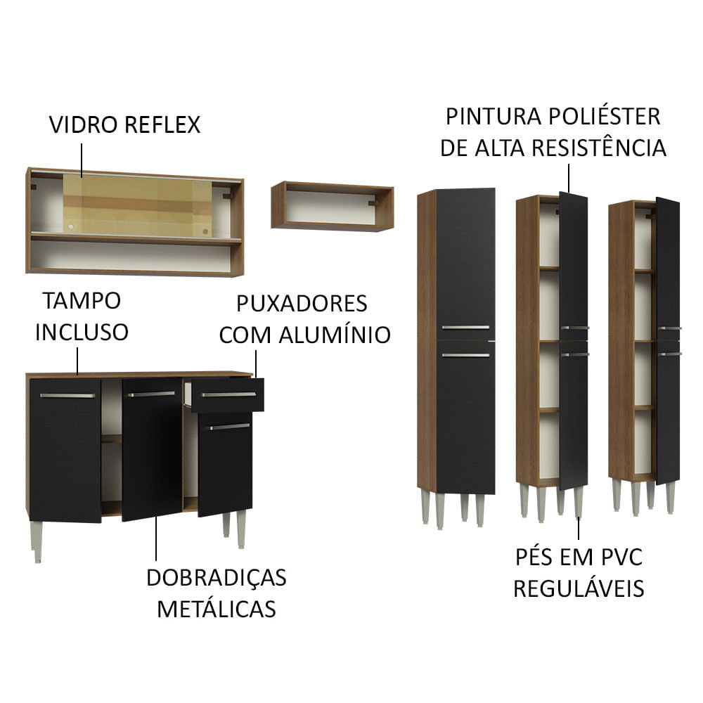 Cocina Integral 261cm Marrón/Negro Emilly Madesa 08