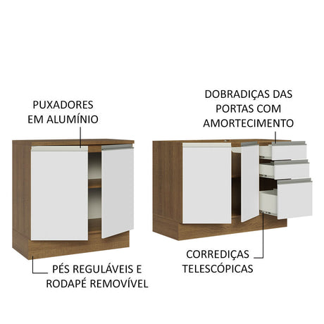 Kit con 2 Muebles de Cocina 4 Puertas y 3 Cajones (Sin Tablero Ni Fregadero) Marrón/Blanco Glamy Madesa 06