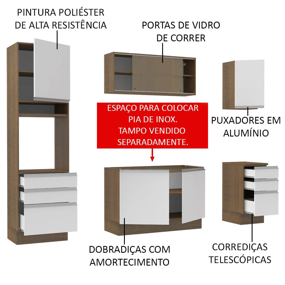 Cocina Integral 220cm Marrón/Blanco Glamy  01