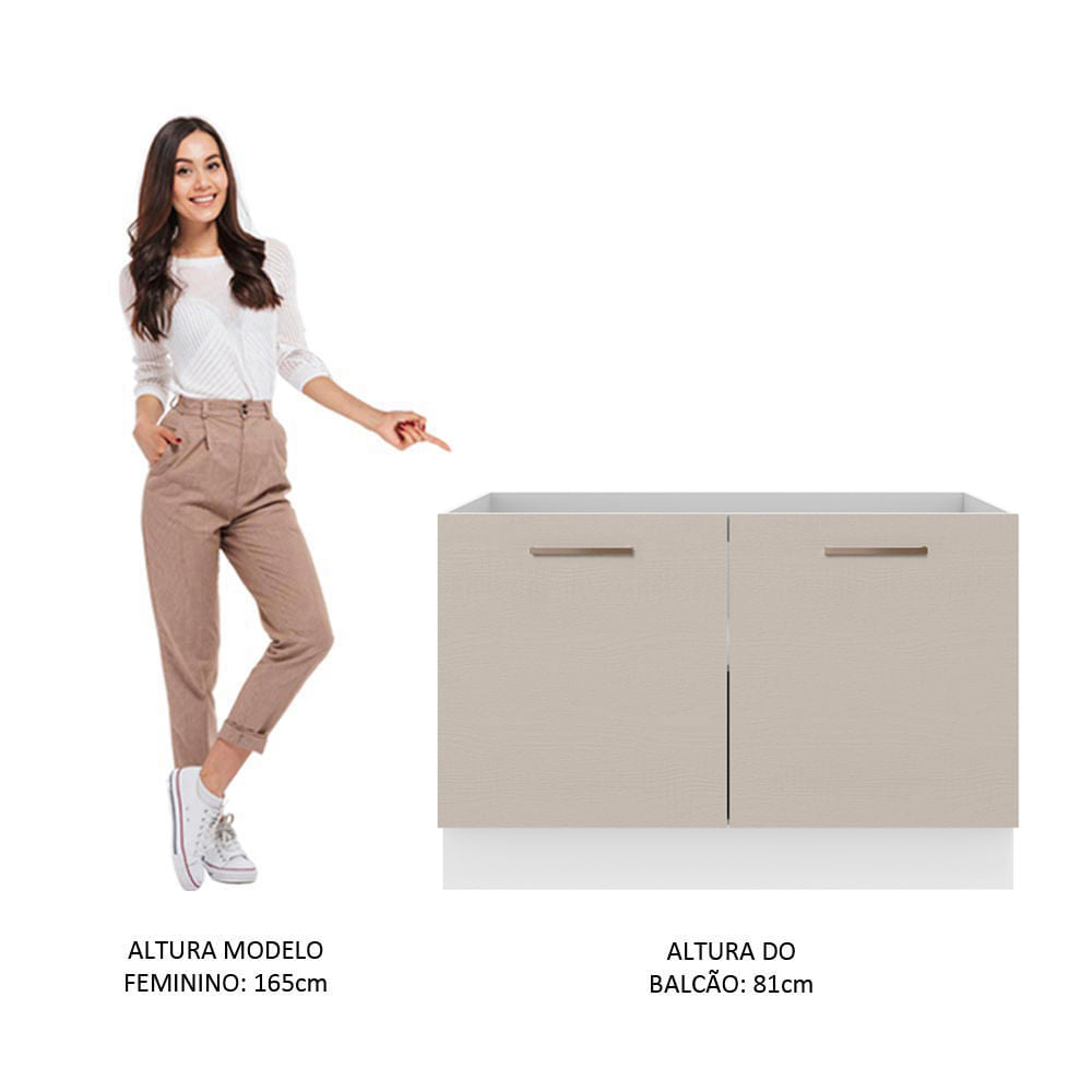 Gabinete Bajo 120 cm 2 Puertas Sin Encimera Blanco/Crema Agata Madesa