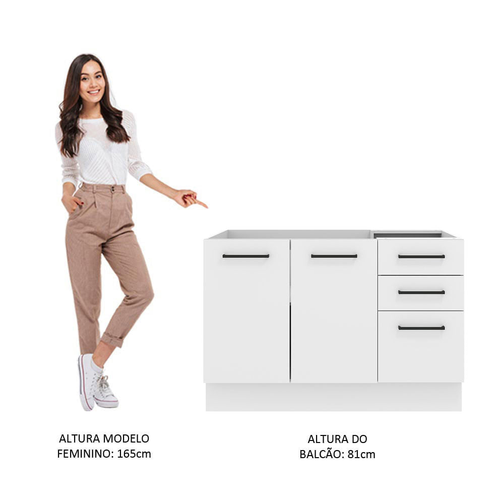 Gabinete Bajo 120 cm 2 Puertas 3 Cajones Sin Encimera Blanco Agata Madesa
