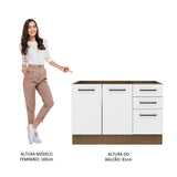 Mueble de Cocina para Fregadero 120 x 60 cm 2 Puertas y 3 Cajones (Sin Encimera) Marrón/Blanco Agata