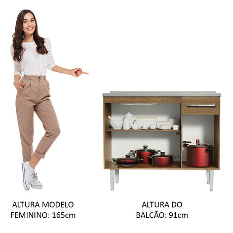 Mueble de Cocina 3 Puertas y 1 Cajón 105cm Marrón Emilly Madesa