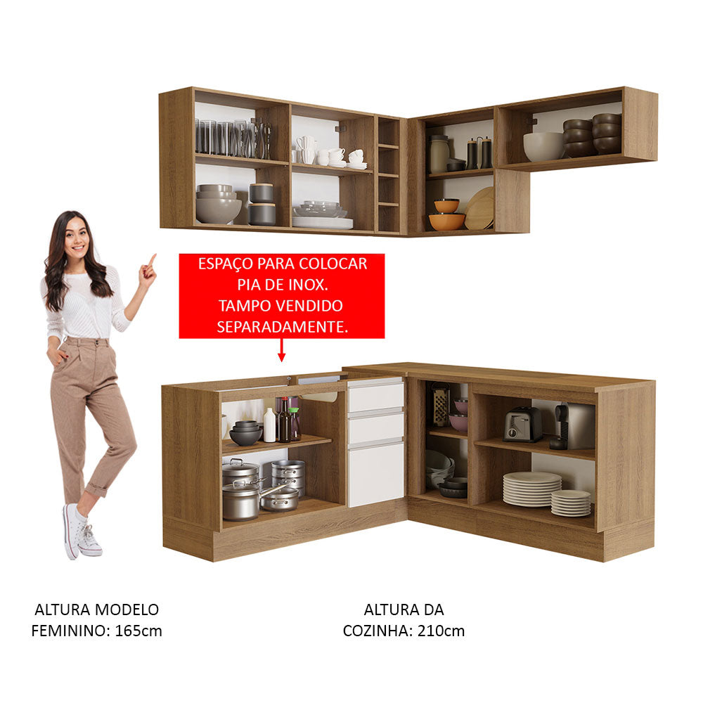Cocina Integral Esquinera 349cm Marrón/Blanco Glamy Madesa 01