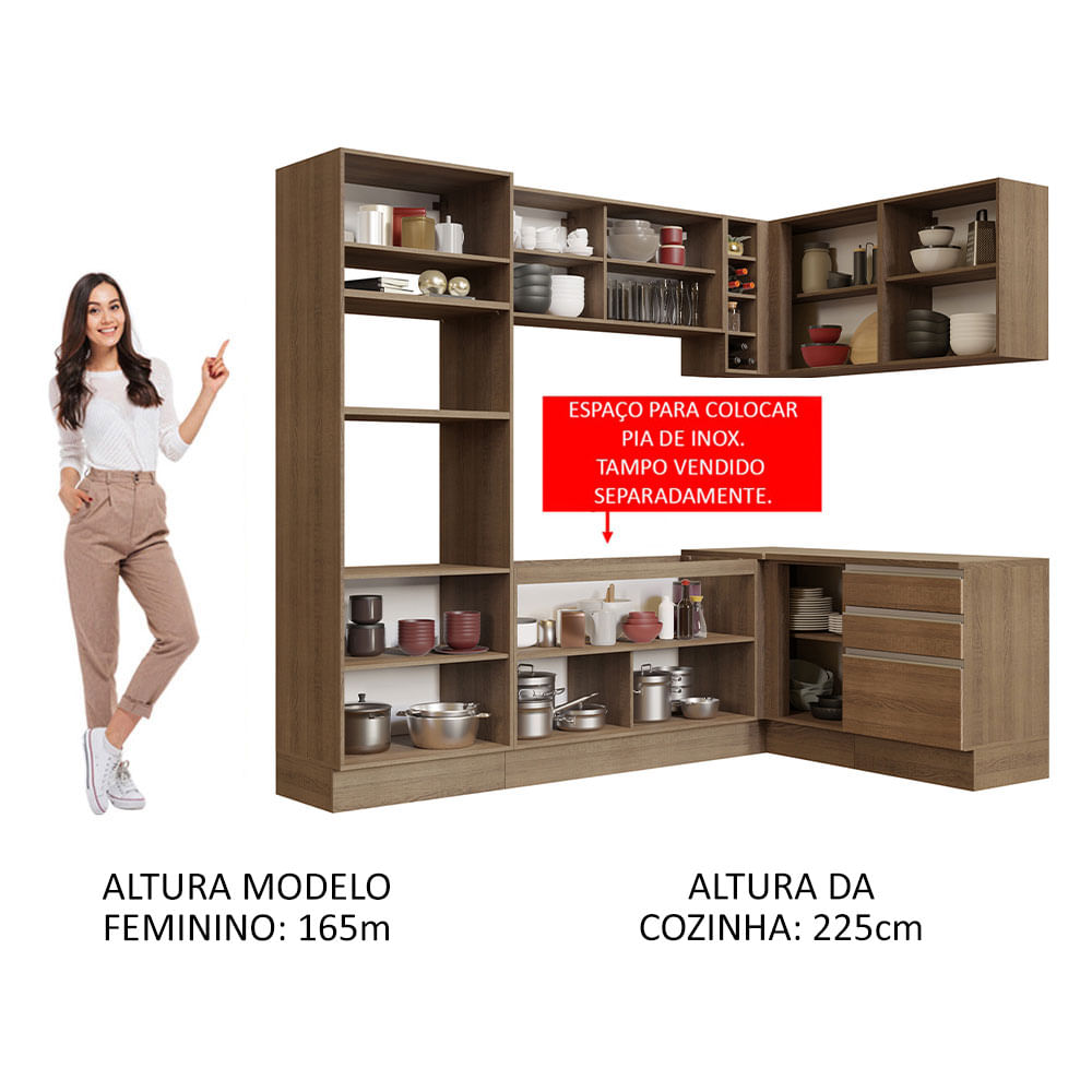 Cocina Integral Esquinera 399cm Marrón Glamy 02