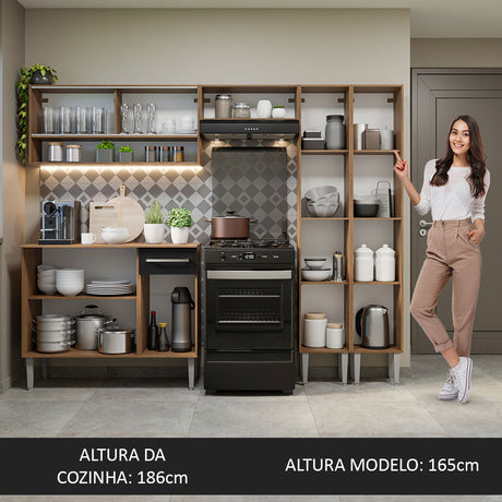 Cocina Integral 229cm Marrón/Negro Emilly Madesa 04