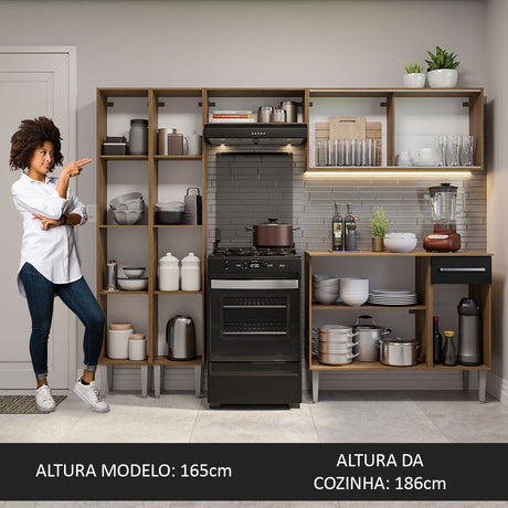 Cocina Integral 229cm Marrón Marrón/Negro Emilly Madesa 05