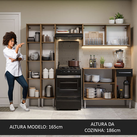 Cocina Integral 229cm Marrón Marrón/Negro Emilly Madesa 06