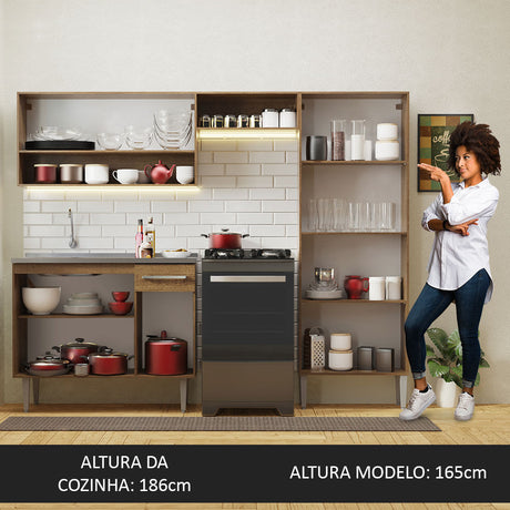 Cocina Integral 229cm Con Fregadero Marrón Emilly Madesa 10