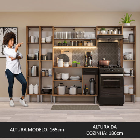 Cocina Integral 261cm Marrón/Negro Emilly Madesa 04