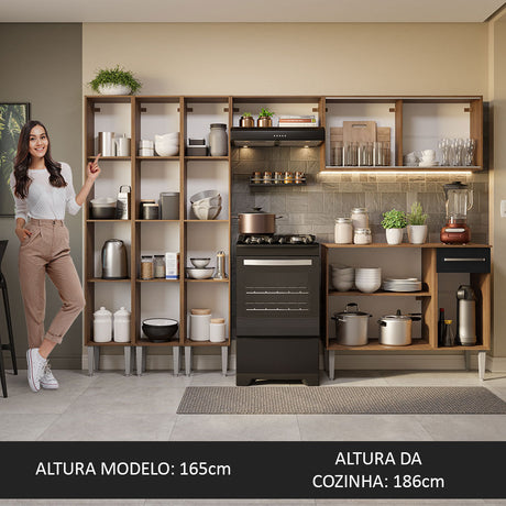 Cocina Integral 261cm Marrón/Negro Emilly Madesa 05