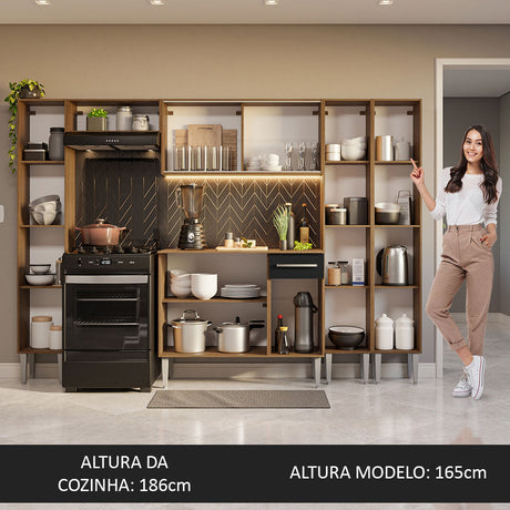 Cocina Integral 261cm Marrón/Negro Emilly Madesa 06