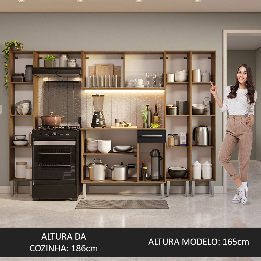 Cocina Integral 261cm Marrón/Negro Emilly Madesa 07