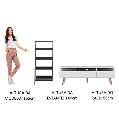 Centro de Entretenimiento Londres y Mueble Estante Librero Blanco/Negro Madesa