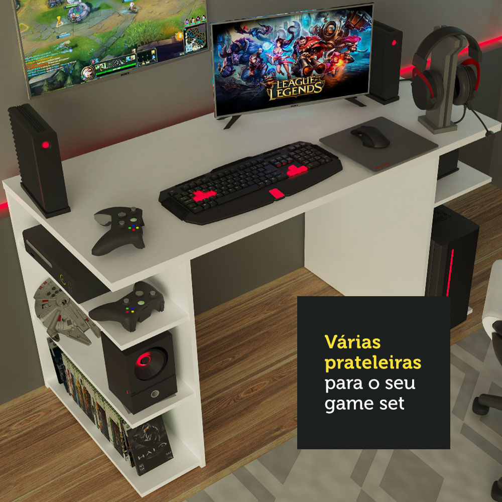 Escritorio Gamer Madesa Para PC y Consola Blanco