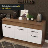 Mueble de Cocina para Fregadero 150 cm 2 Puertas y 2 Cajones (Con Encimera) Marrón/Blanco Agata