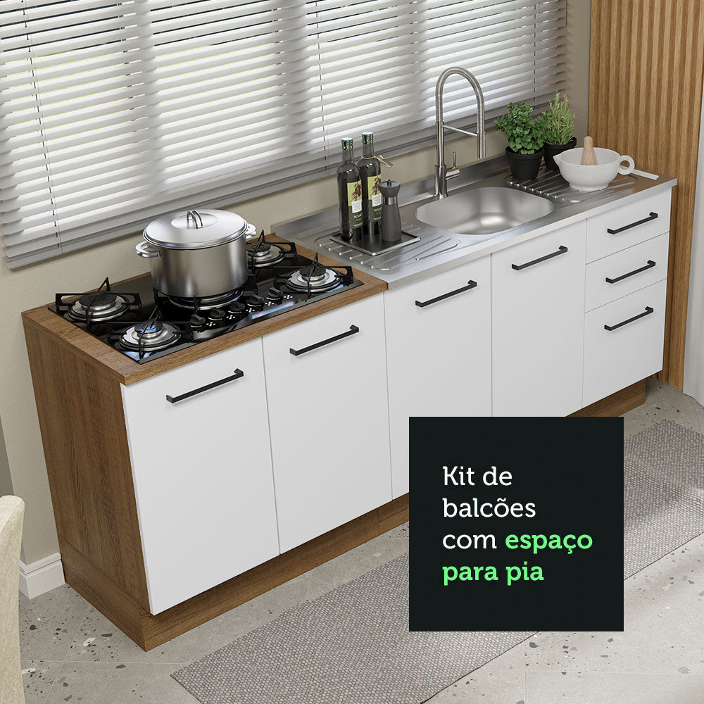 Kit con 2 Muebles de Cocina 3 Cajones y 4 Puertas (Sin Tablero Ni Fregadero) Marrón/Blanco Agata Madesa 01