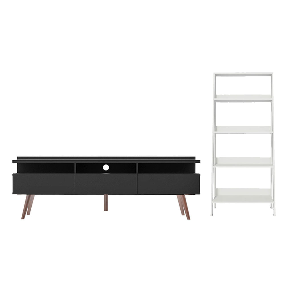 Centro de Entretenimiento Londres y Mueble Estante Librero Negro/Blanco Madesa