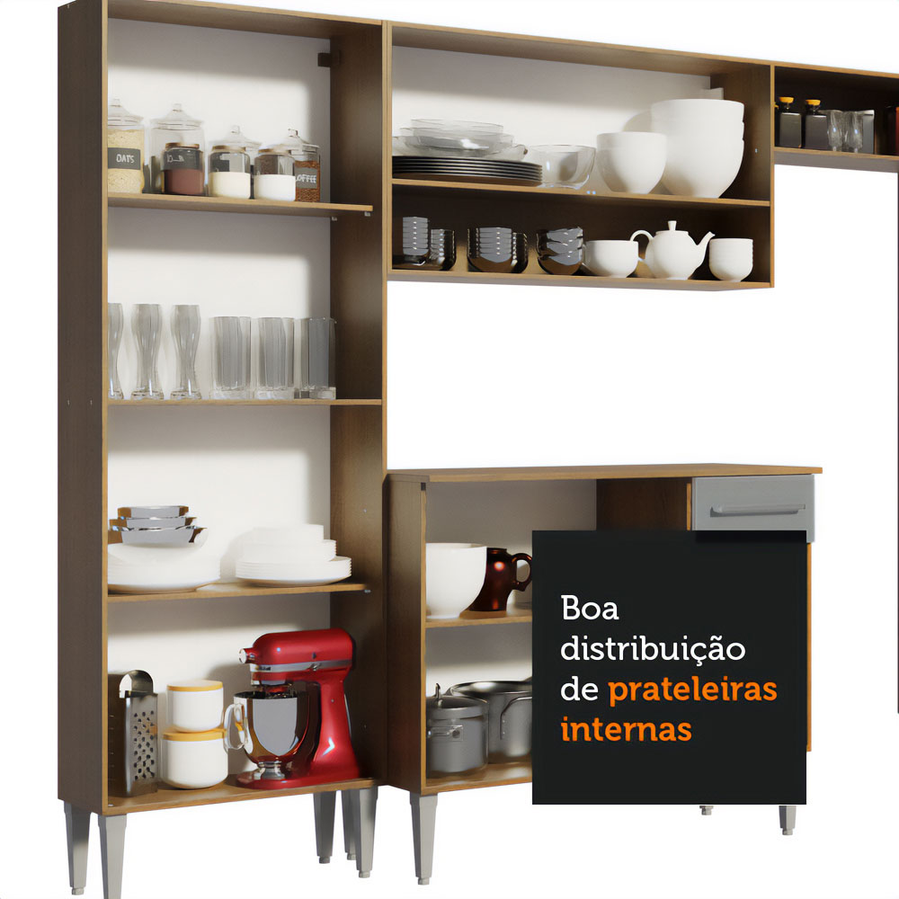 Cocina Compacta 229cm Marrón/Gris Emilly Top