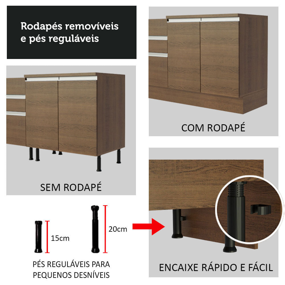 Gabinete Bajo 120 cm 2 Puertas 3 Cajones Sin Encimera Marrón Glamy Madesa