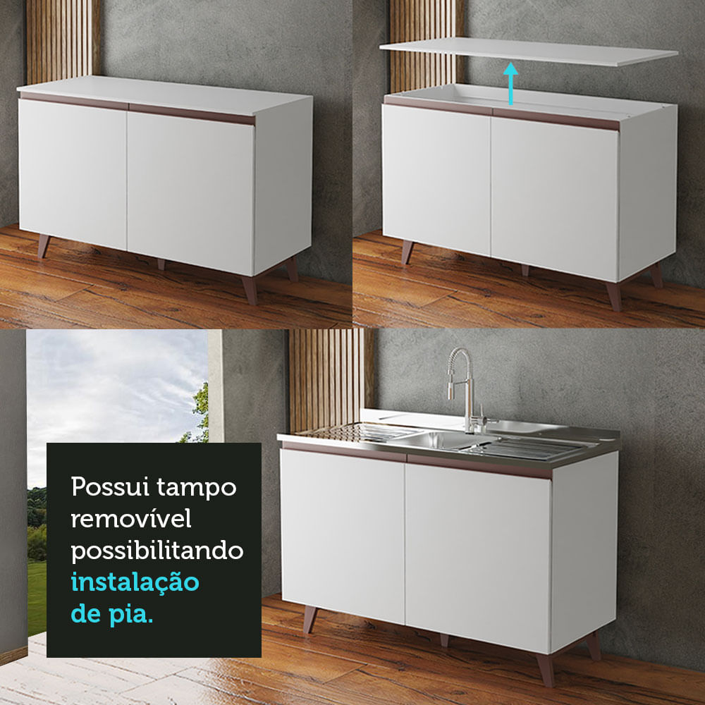 Gabinete Bajo para Fregadero 120 cm 2 Puertas Blanco Reims Madesa