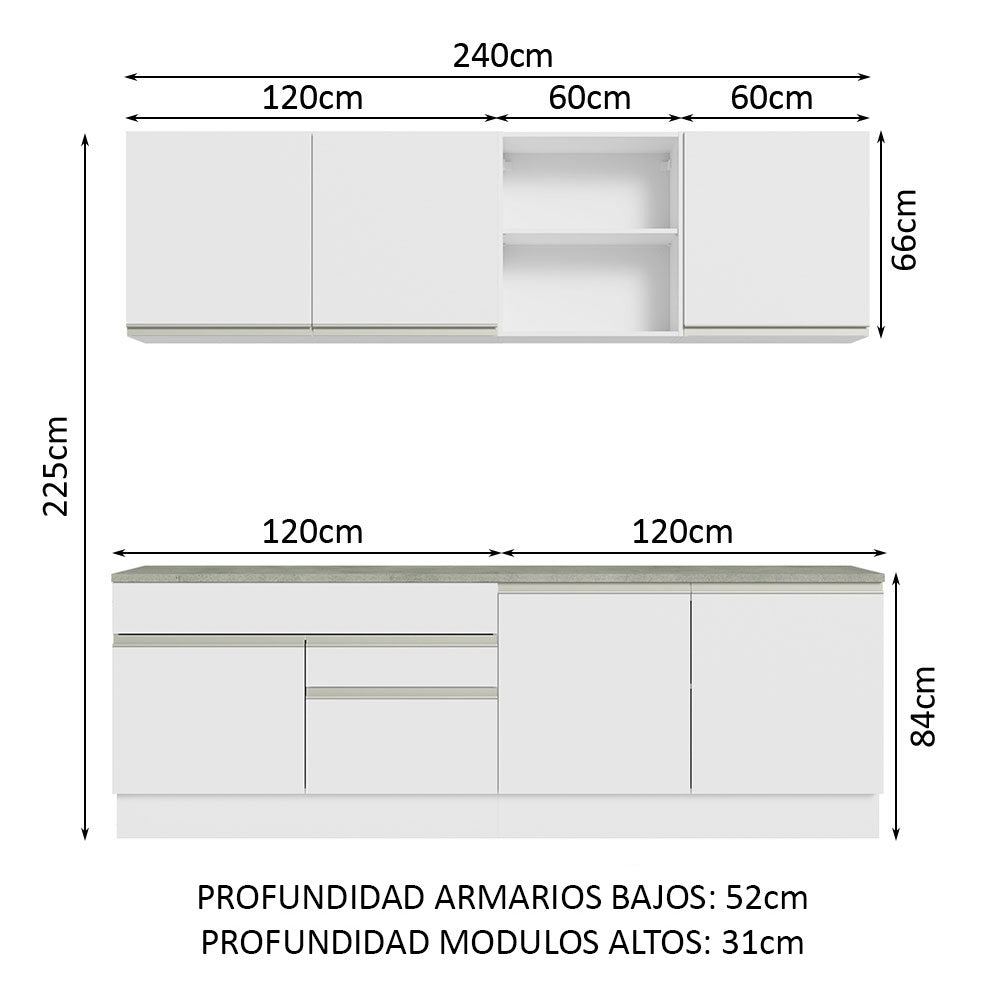 Cocina Integral 240cm Blanco Glamy Madesa 06