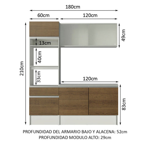 Mueble de Cocina Compacto 180cm Blanco/Marrón Topazio Madesa 86