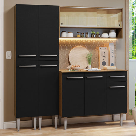 Cocina Compacta 169cm Sin Mesón De Acero Marrón/Negro Emilly Madesa 13