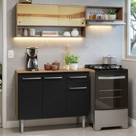 Cocina Compacta 165cm Sin Mesón De Acero Marrón/Negro Emilly Madesa 02