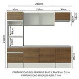 Mueble de Cocina Integral 240cm Blanco/Marrón Topazio Madesa