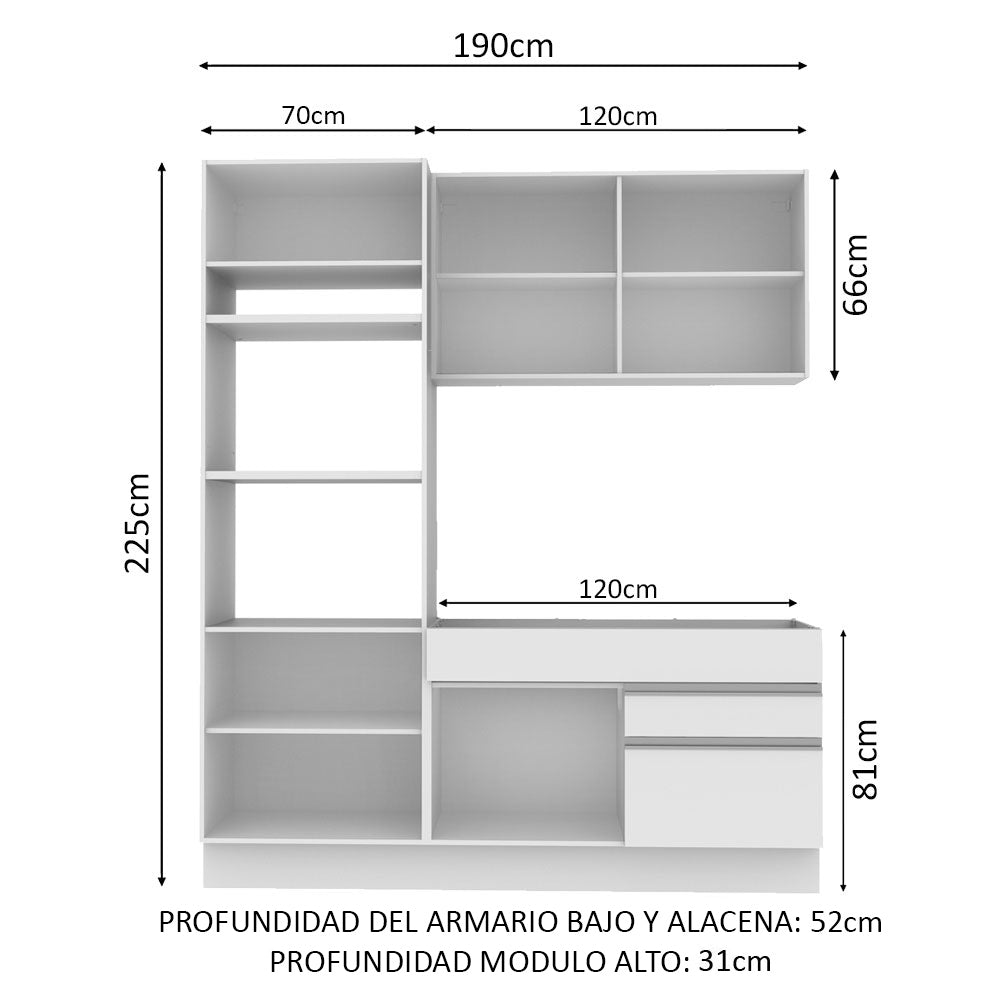 Cocina Integral 190cm Blanco Glamy Madesa 04