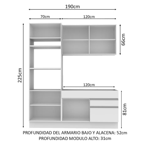 Cocina Integral 190cm Blanco Glamy Madesa 04