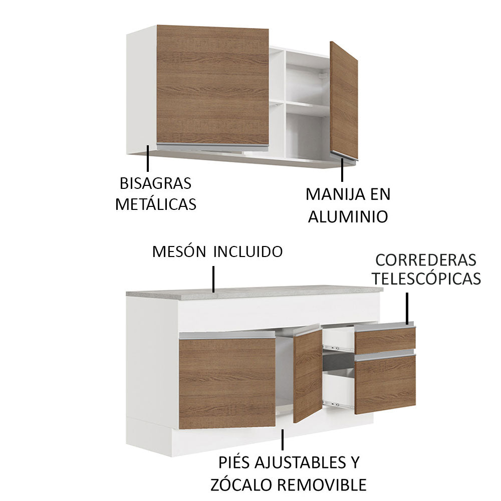 Cocina Compacta 150cm Blanco/Marrón Glamy Madesa 01